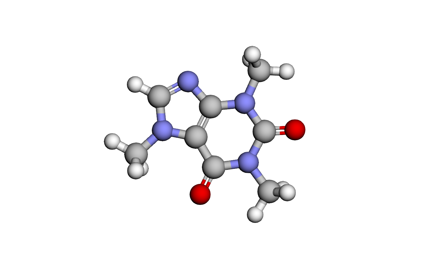 Ball-and-stick model of caffeine