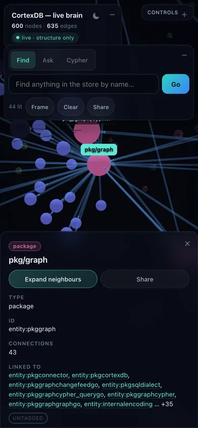 The live view on a phone: the focused package at the top, the inspector as a bottom sheet